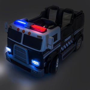 Big Rig Rescue 4WD Remote Control Ride On 2 Seat Police Truck With Rubber Tires
